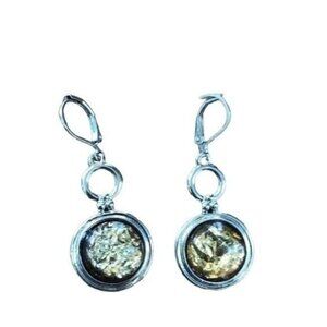 Dangle Drop Earrings Silver Tone with Gold Flakes Elegant Fashion Jewelry‎